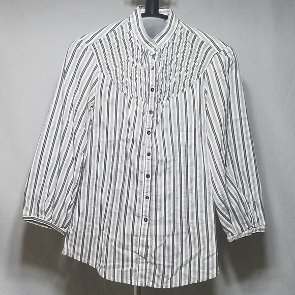 Zara Woman Striped Gray White Blouse - Picture 1 of 5